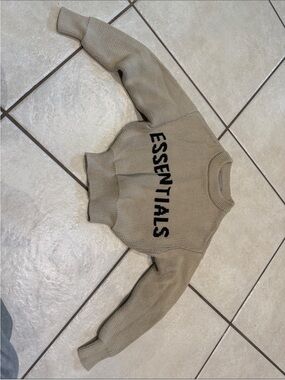 Essentials Beige Crewneck Sweater with Black Logo